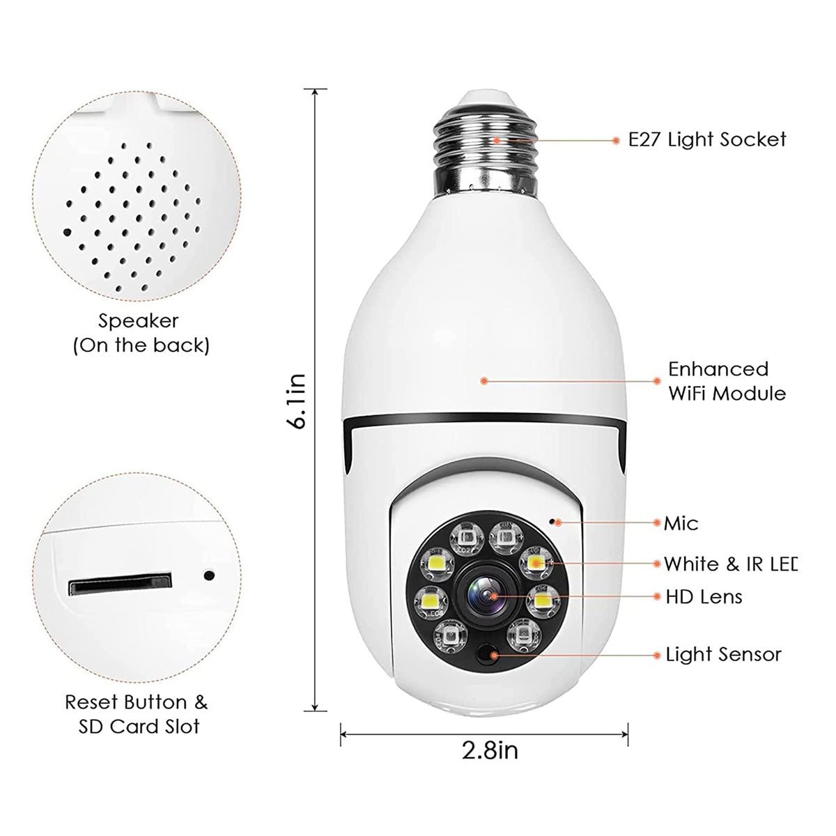 Toguard SC07 1080P Color Night Vision WiFi Light Bulb Security Camera（Available only in the US and Canada）