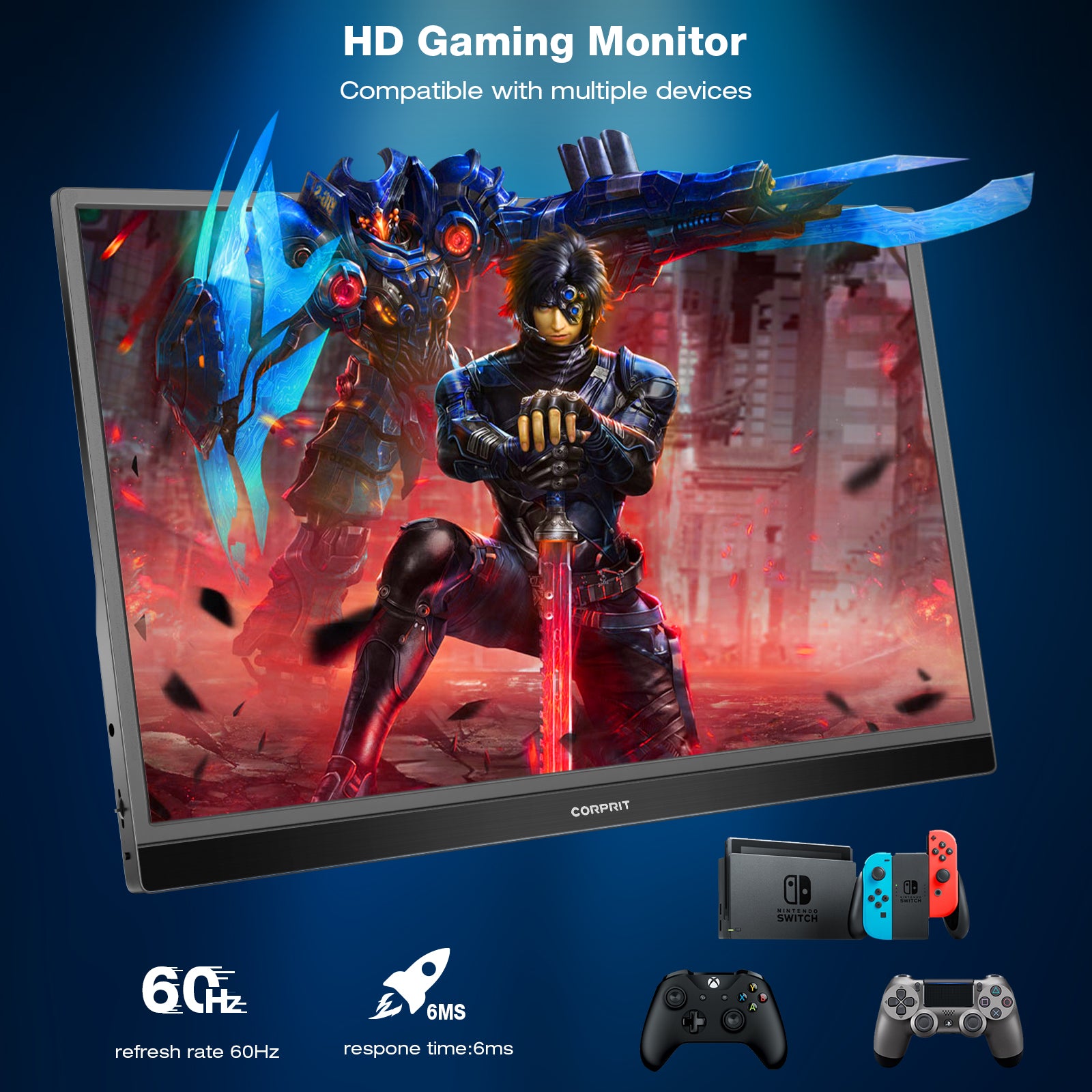 Portable Monitor, Corprit D153 15.6" 1080P 100% sRGB Portable USB C External Monitor (Only sold in Europe )