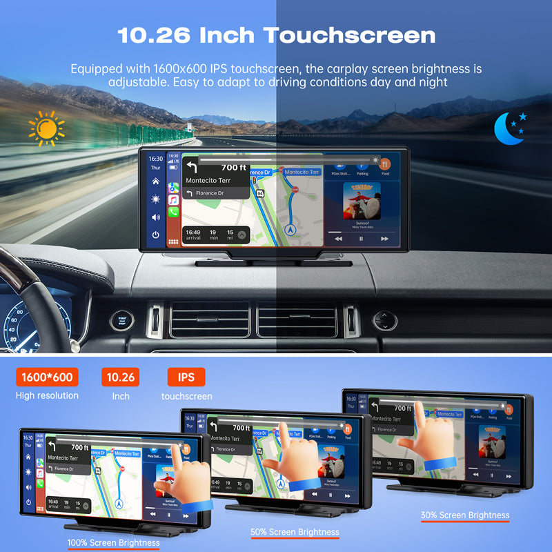 Toguard 10'' Touch Apple Carplay Car Play Screen Audio Car Receiver with Stereo GPS Navigation, Siri/Google Assistant Player