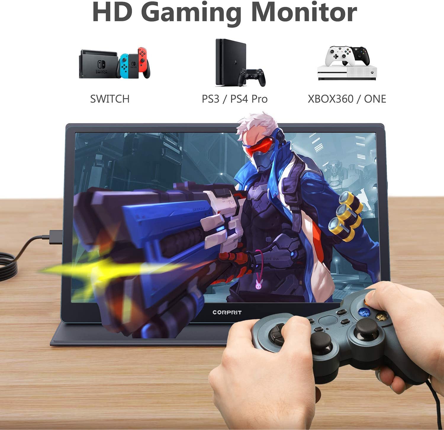 Corprit D157 Tragbarer USB 3.0-Monitor, 15,6-Zoll-Gaming-USB-Zweitbildschirm 1080P FHD IPS