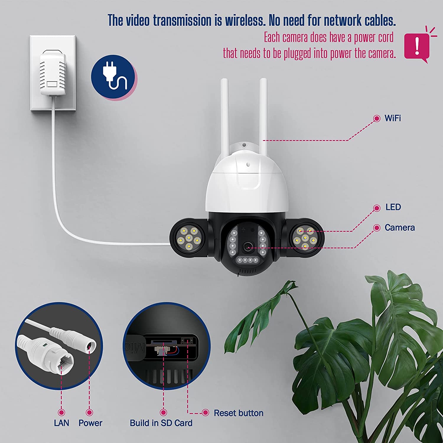 Toguard AP15 3MP PTZ WiFi caméra de sécurité projecteurs sans fil extérieurs, caméra dôme IP avec détection humaine AI couleur HD