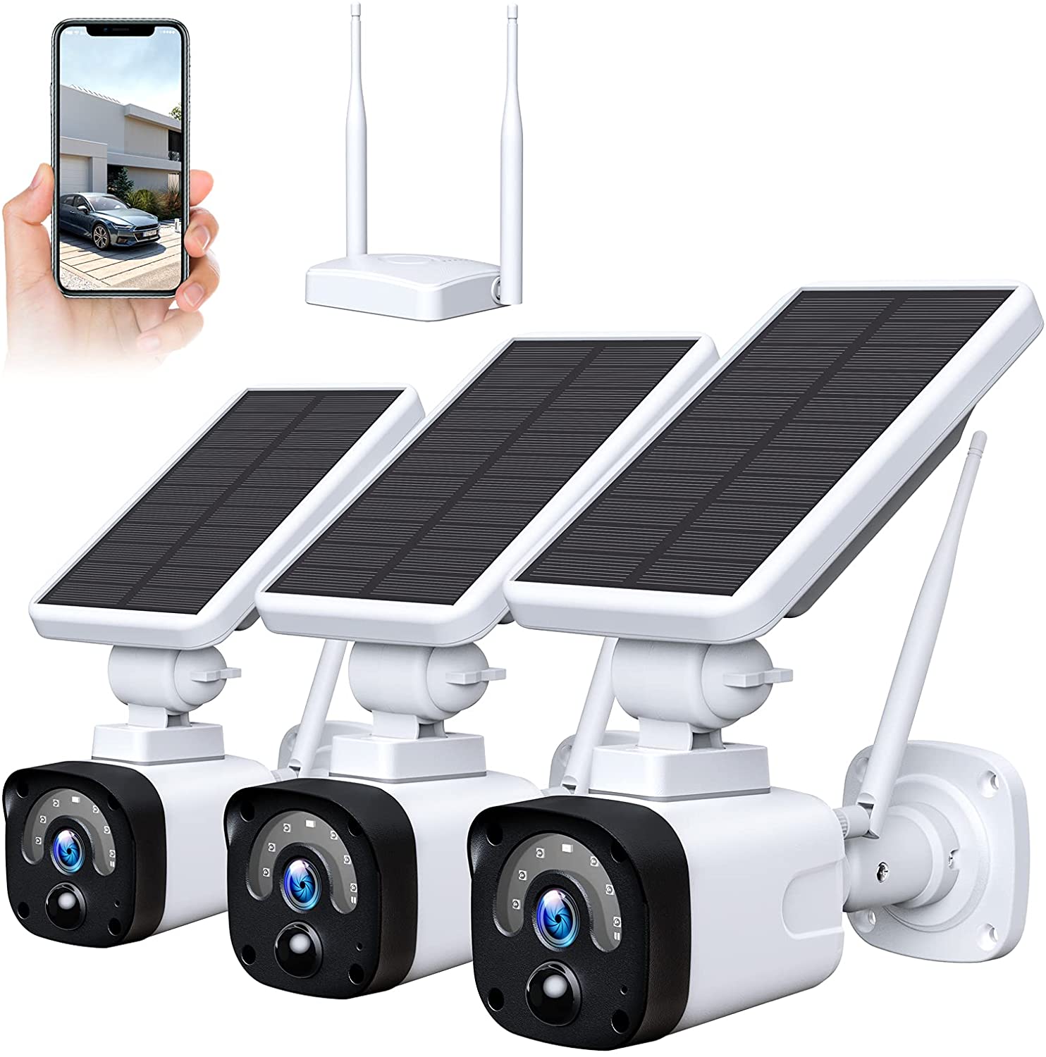Toguard W603 Wireless Security Camera System Outdoor, 3MP Solar Surveillance Camera System Include Base Station and 3 WiFi Cameras