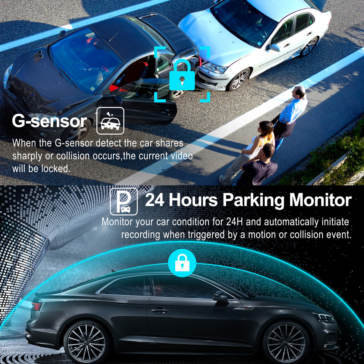 Toguard M200 1080P 3 Channel Front and Rear Inside Triple Car Camera With With GPS & Speed