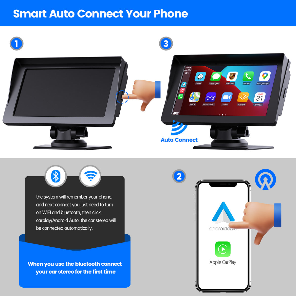 TOGUARD Autoradio CarPlay Android Auto,10 écran Tactile sans Fil