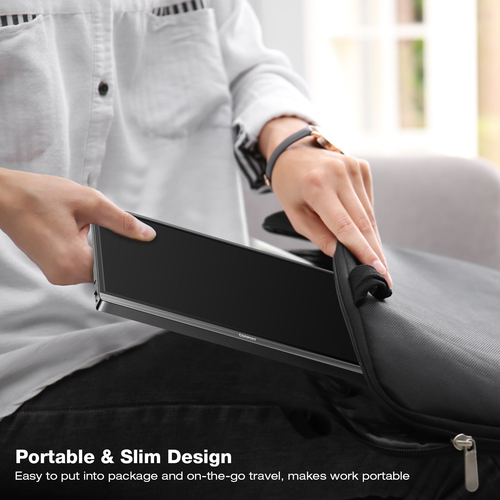 Portable Monitor, Corprit D153 15.6" 1080P 100% sRGB Portable USB C External Monitor (Only sold in Europe )