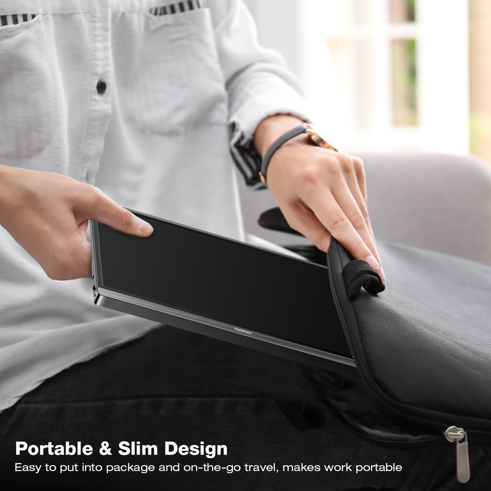 Moniteur Portable, Corprit D153 15.6" 1080P 100% sRGB Portable USB C Moniteur Externe