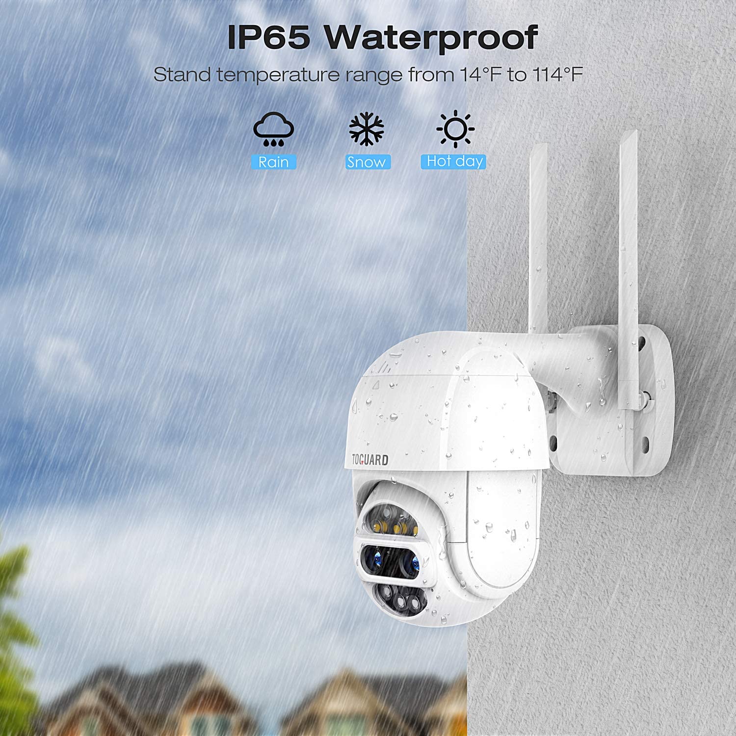 TOGUARD AP30 2MP Dual Lens, WLAN-Heimüberwachung mit Bewegungserkennung, wetterfest, PTZ-Überwachungskamera für den Außenbereich