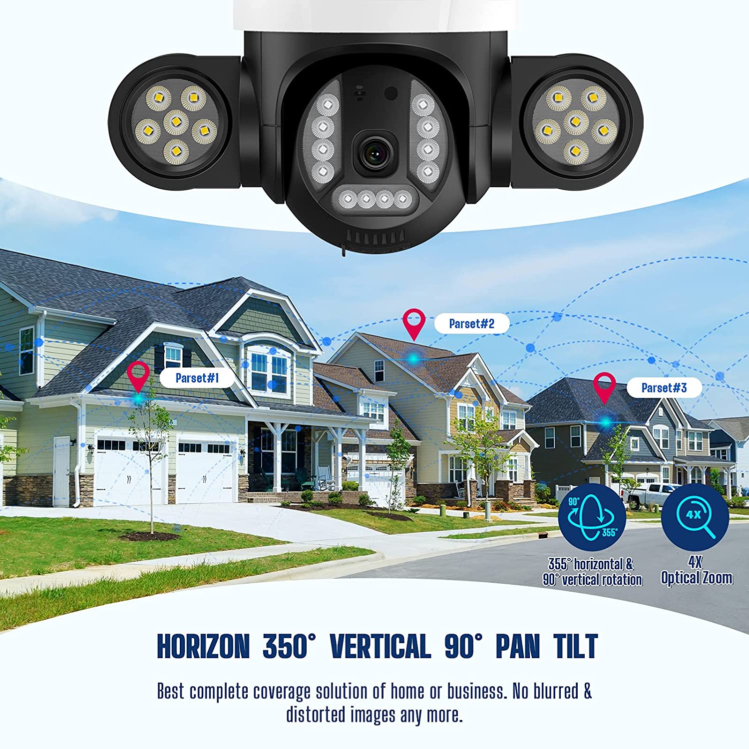 Toguard AP15 3MP PTZ WiFi-Überwachungskamera für den Außenbereich drahtlose Flutlichter, IP-Dome-Kamera mit KI-Personenerkennung HD-Farbe