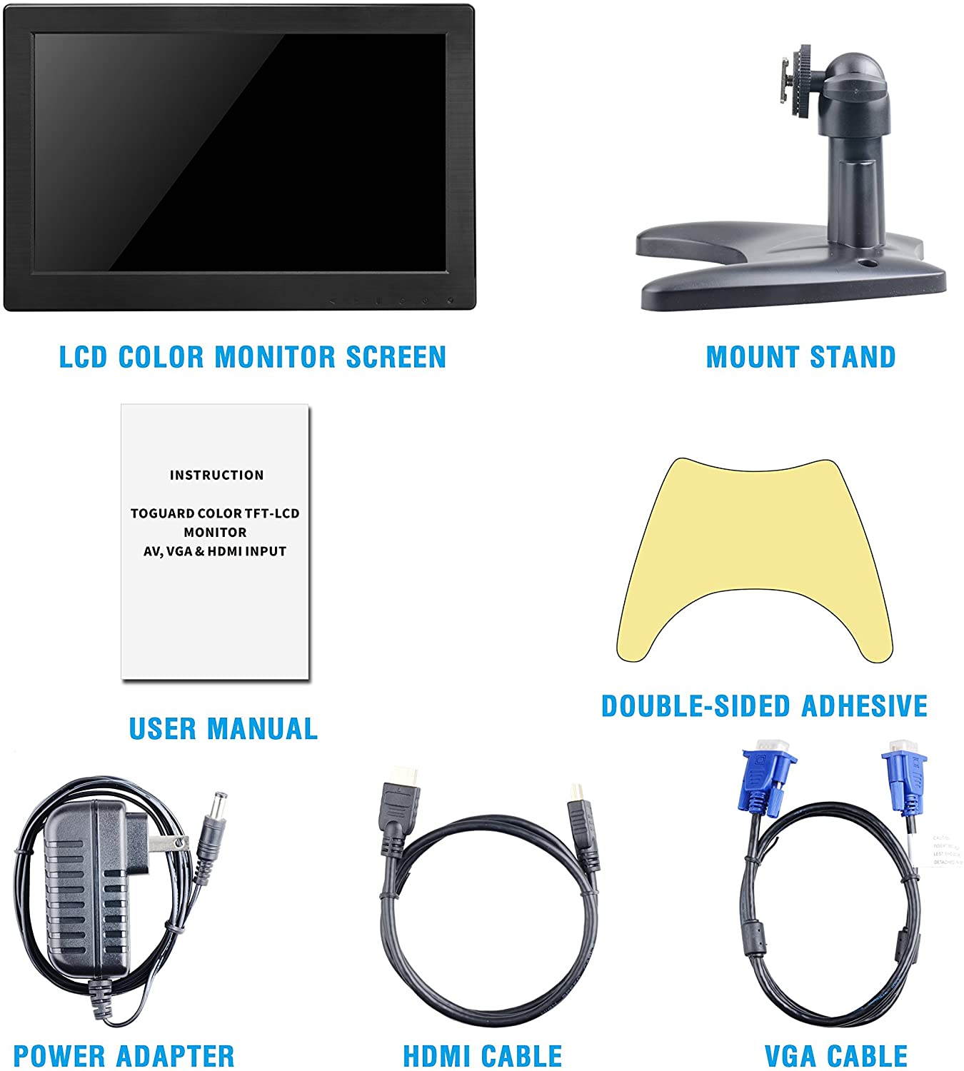 Toguard D126 Portable Monitor 12 Inch TFT LCD HD 1366x768 Computer Monitor Display （Only Available In Europe）