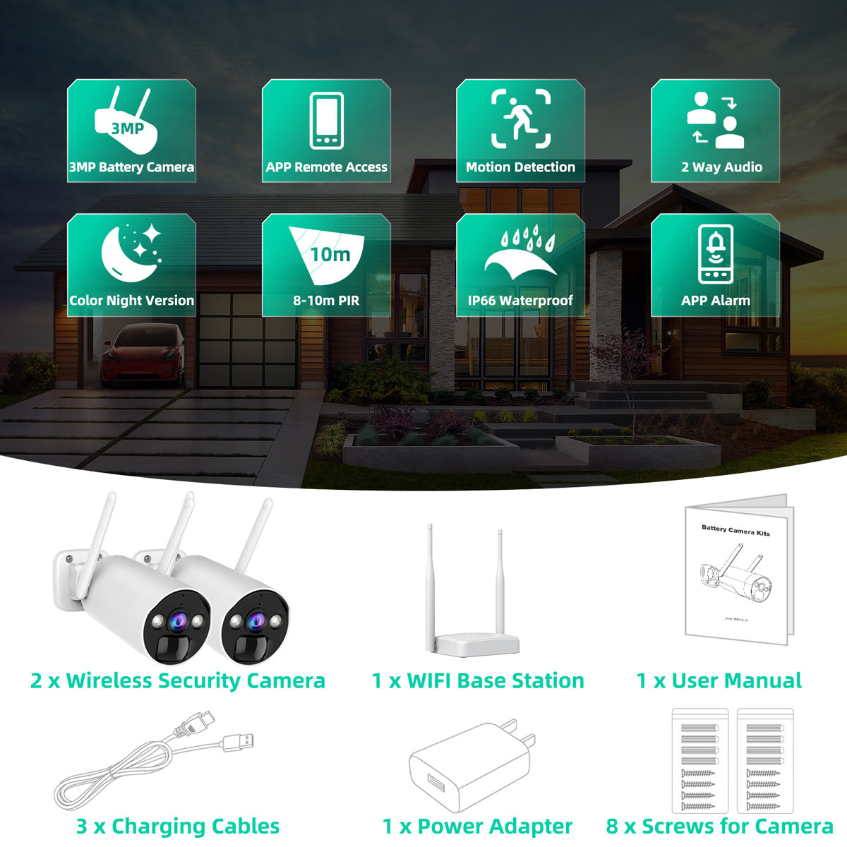 Toguard SC03 3MP Wireless Battery Security Camera And WiFi Base Station