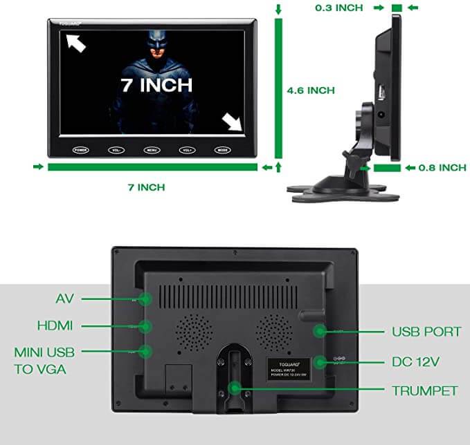 Toguard D701 7inch Monitor Portable Powered LCD Display - Toguard camera